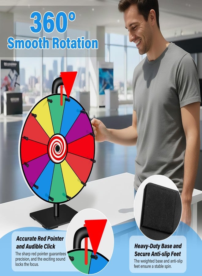 Klvied 12 Inch Prize Wheel, 12 Slot Tabletop Color Spinning Wheel, Carnival Spin Wheel with Dry Erase Markers and Eraser for Trade Show, Fortune Spin Game - Image 4
